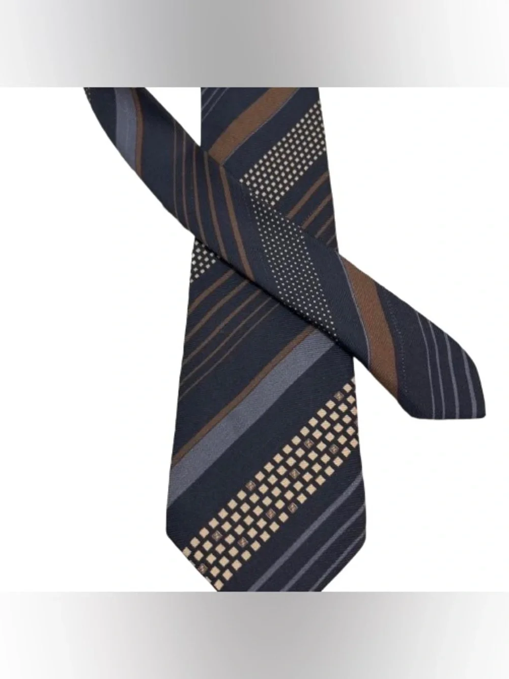 Fendi Navy, Brown and Gray Diagonal Geometric Silk Tie